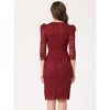 Allegra K Women's Crewneck 3/4 Sleeve Floral Lace Hidden Zipper Bodycon Dress - 4 of 4