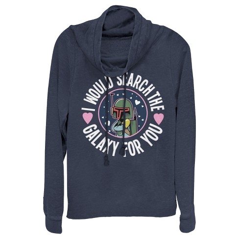 Juniors Womens Star Wars Valentine Boba Fett Search the Galaxy Cowl Neck Sweatshirt - image 1 of 3