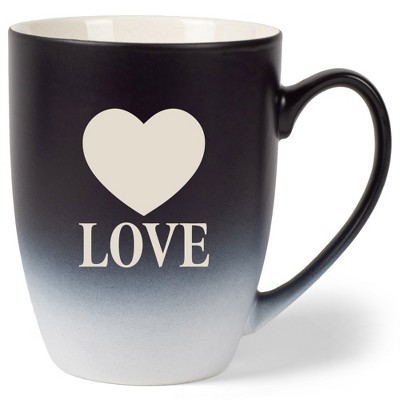 100 North Heart 10 Ounce Black and White Two Toned Ombre, Comfortably Fits Your Hands, Ceramic Tea Coffee Cup Mug, Love
