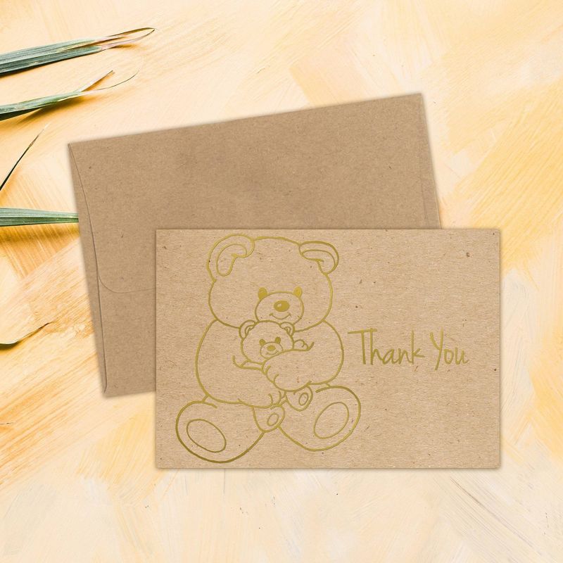 50ct Teddy Bear &#34;Thank You&#34; Note Cards Brown/Gold, 3 of 4