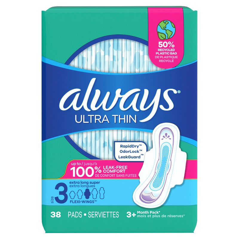 Always Ultra Thin Pads Extra Super Long Absorbency Unscented with Wings - Size 3, 3 of 11