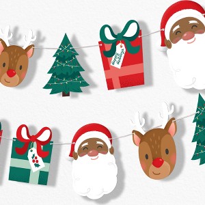 Big Dot of Happiness Jolly Santa Claus Garland Banner, Christmas Party Decorations Backdrop, 30 Feet of Cord, 15 Paper Holiday Shapes Double-Sided - 1 of 4
