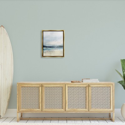 Brushed Ocean Seagulls Landscape Gold Framed Canvas Art, 17 x 21