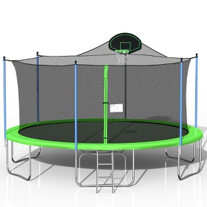 HFYee 12/14/16FT Safety-Enclosed Trampoline with Basketball Hoop Backyard Jump Arena with Ladder  for Ages 8+ - 1 of 4