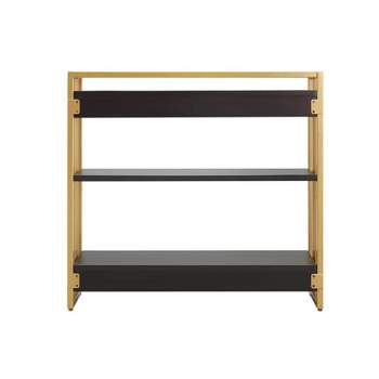 Leick Home 70008-BLKGD Mixed Metal and Wood Slatted Bookshelf in Black/Gold