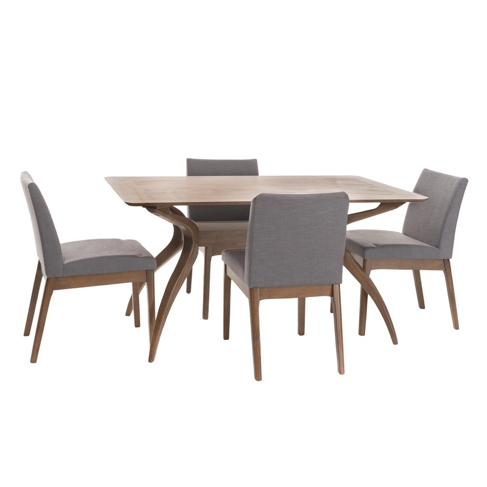 Photos - Dining Table 5pc Kwame 60" Curved Leg Dining Set - Dark Gray/Walnut - Christopher Knigh