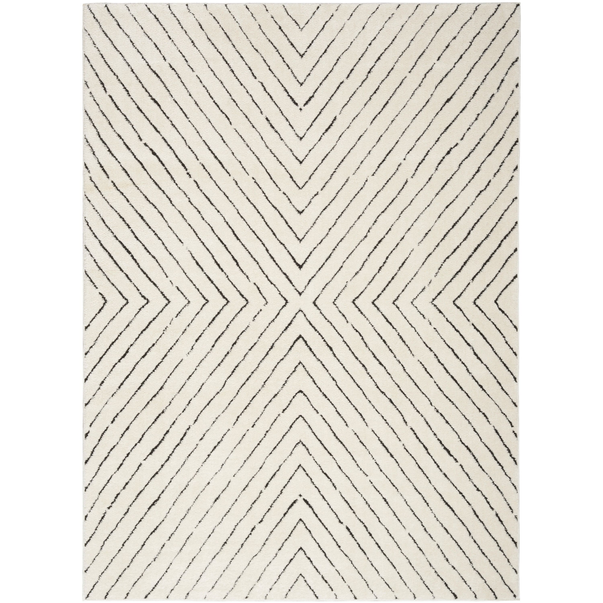 Nourison Cozy Modern Scandinavian Indoor Area Rug Ivory Black 5'3"x7'