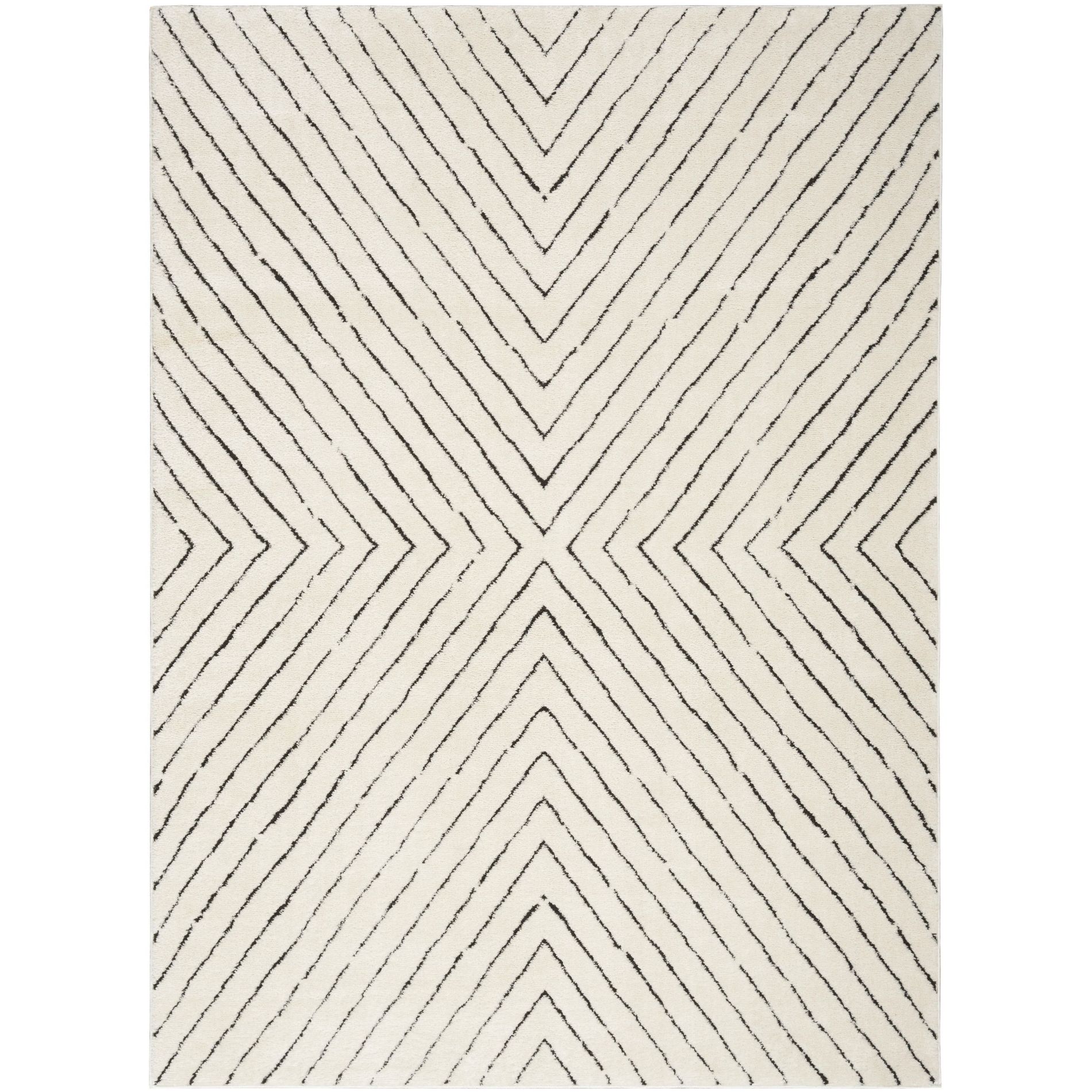 Nourison Cozy Modern Scandinavian Indoor Area Rug Ivory Black 5'3"x7'