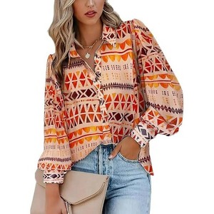 Zeagoo Womens Shirts Button Down Printed Lantern Long Sleeve Blouse Fashion Casual Tops - 1 of 4