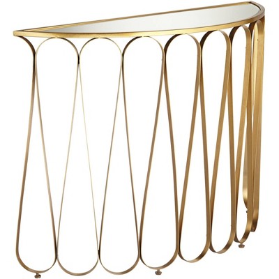 Gold Teardrop Frame Mirrored Metal Console Table 45"