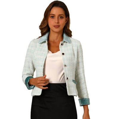 INSPIRE CHIC Women's Elegant Plaid Tweed Work Office Outwear Short Blazer