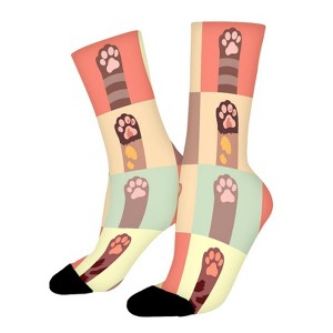 Cats Paw Pattern Women Printed Crew Socks Funny Funky Socks Soft Polyester Novelty Gifts for Artists Men - 1 of 1