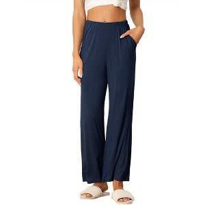 INSPIRE CHIC Women's Cotton Stretchy Elastic Waist Straight Wide-Leg Pajama Pants with Pockets - 1 of 4