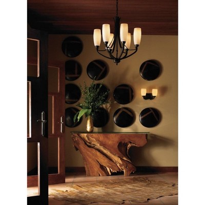Brushed Nickel 2-Light Bath Sconce with Etched Glass Shades