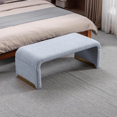 Angel Sar 43" Ottoman Bench, Boucle Fabric Bed Bench, Shoe Bench, Footrest with Gold Metal Legs for Bedroom, Living Room, Light Bue