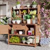 Outdoor Potting Bench with Hutch, Wood Garden Workstation, Plotting Bench with Drawer and Adjustable Shelves and Cabinets-Coolbibila - 2 of 4