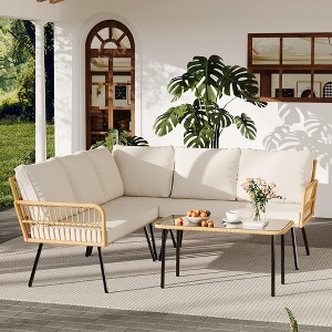 4 Pieces Outdoor Patio Furniture Set with Table, All-Weather Boho Wicker Rattan Patio Sectional L-Shaped Sofa - 1 of 4