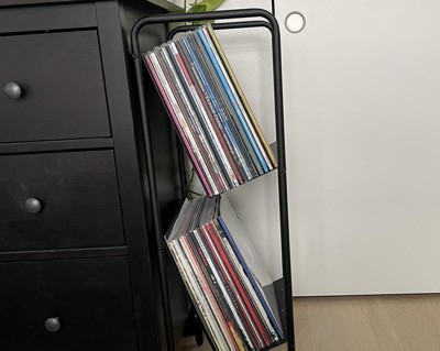 2-Tier Vinyl Record Storage Rack, Curved Black Metal Display Stand
