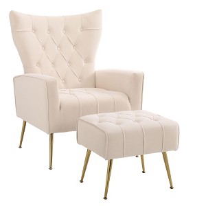 NicBex Velvet Accent Chair and Ottoman Set Upholstered Armchair with Metal Legs and High Back for Living Room,Bedrom - 1 of 4