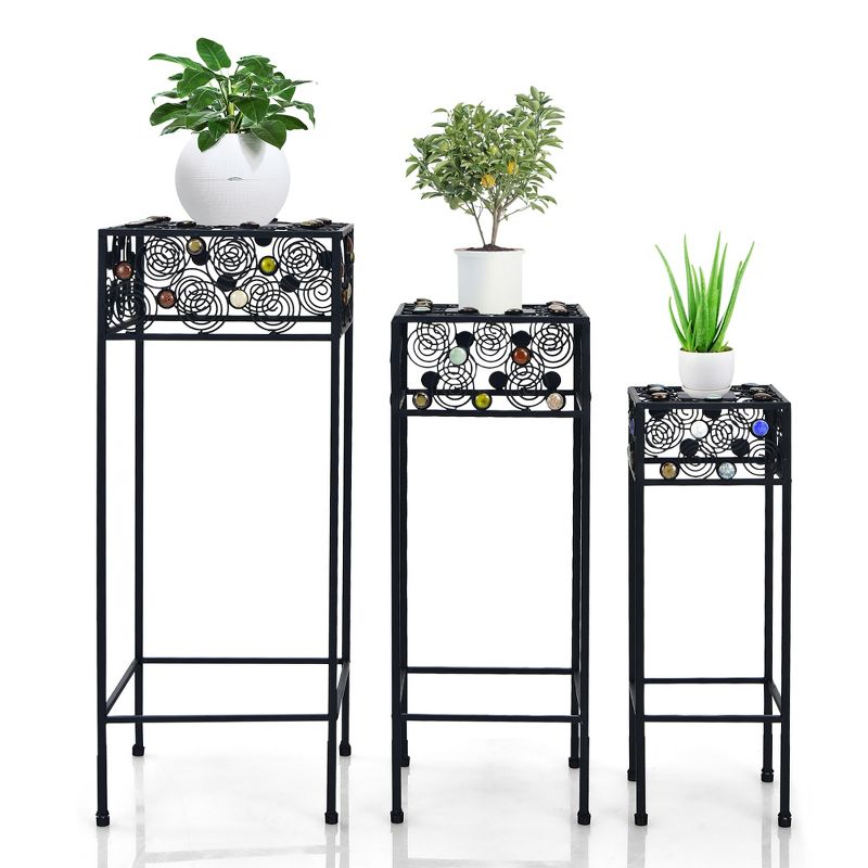 Costway Set of 3 Metal Plant Stand Flower Pot Holder Rack w/Colorful Ceramic Beads, 1 of 11