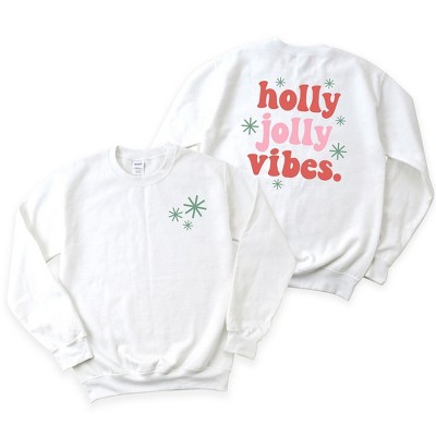 Simply Sage Market Women's Graphic Sweatshirt Retro Holly Jolly Vibes Front and Back