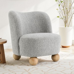 Sapphtopaz Modern Boule Accent Chair with Curve Backrest Upholstered Lounge Chair with Wooden Ball Feet Comfy Chair for Living Room, Bedroom - 1 of 4