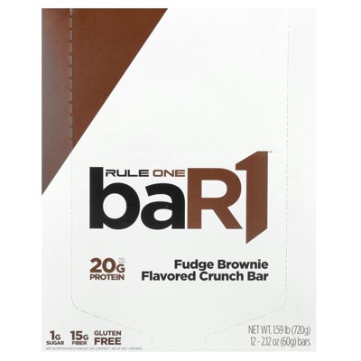 Rule One Proteins baR1, Crunch Bar, Fudge Brownie, 12 Bars, 2.12 oz (60 g) Each