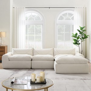 TIRAMISUBEST 116'' Modular Chenille Floor Couch Fully Compressed Legless Deep Seat Integrated Backrest and Seat Cushion, Free Combination - 1 of 4