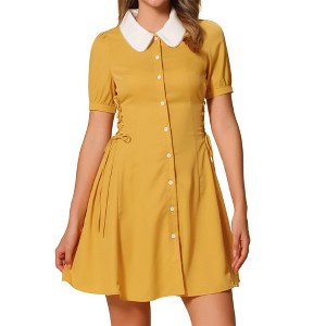 INSPIRE CHIC Women's Vintage Peter Pan Collar Short Sleeve Button Down A-Line Mini Dress - 1 of 4