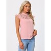 INSPIRE CHIC Women's Ruffle Stand Collar Short Sleeve Contrast Lace Panel Blouse - 2 of 4