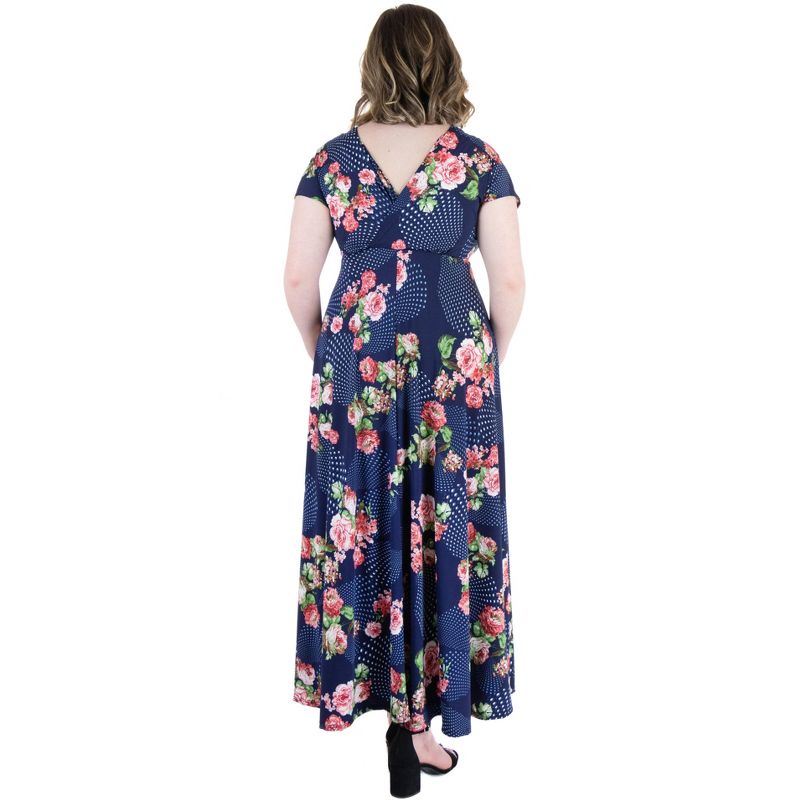 24seven Comfort Apparel Floral Cap Sleeve Empire Waist Plus Size Maxi Dress, 3 of 5
