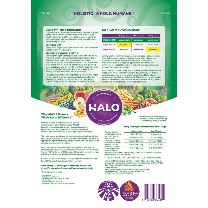 Halo, Purely for Pets Holistic Garden of Vegan with Vegetable Recipe Adult Dry Dog Food, 3 of 4