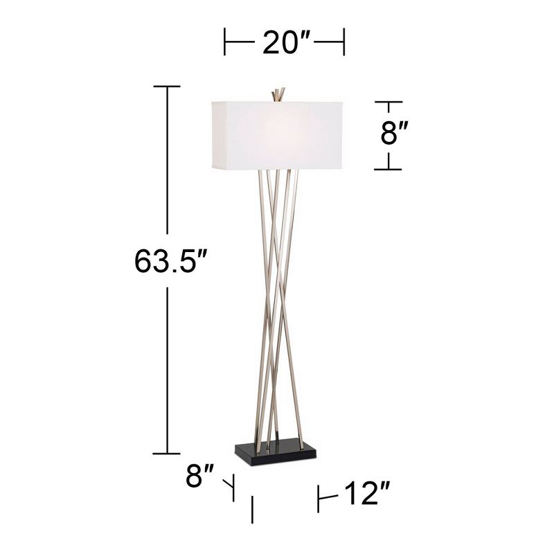 Possini Euro Design Modern Floor Lamp 63.5" Tall Brushed Steel Asymmetry White Linen Rectangular Shade for Living Room Reading Bedroom Office, 4 of 10