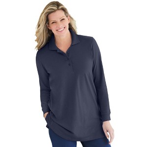 Woman Within Women's Plus Size Long-Sleeve Polo Shirt - 1 of 4