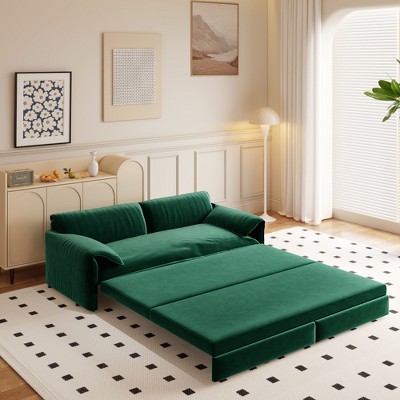 YONWAY 73" Queen Pull Out Sofa Bed with Side Storage, 3-in-1 Convertible Sleeper Sofa Velvet Loveseat Bed, for Living Room,Bedroom,Apartment,Office