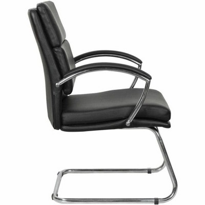 Neratoli Chrome-Base Slim Profile Black Leather Guest Chair
