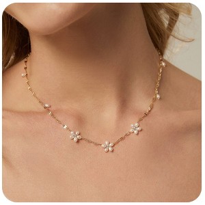 Turandoss Daisy Flower Pearl Necklaces for Women, Dainty 18K Gold Chain Flower Pearl Choker Necklace, Bride Bridesmaid Gifts, Wedding Gifts for Women - 1 of 4