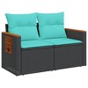 vidaXL 2-Seater Outdoor Patio Sofa Loveseat with Cushions - Black Poly Rattan, 48.8"x24.4"x27.2", Blue Cushions Included - 4 of 4