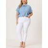 Agnes Orinda Women's Plus Size Chambray Work Roll Sleeves Buttons Down Shirts - 2 of 4