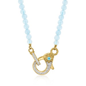 Ross-Simons 50.00 ct. t.w. Aquamarine Bead and .11 ct. t.w. Diamond Lobster Clasp Necklace With Single Swiss Blue Topaz in 18kt Gold Over Sterling - 1 of 3
