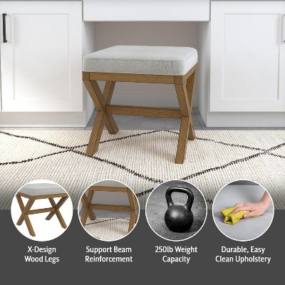Somerset Fog Gray Upholstered Backless Vanity Stool with Rubberwood Legs