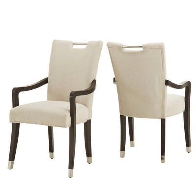 Set of 2 Mildred Heathered Weave Parsons Dining Arm Chairs Beige - Inspire Q