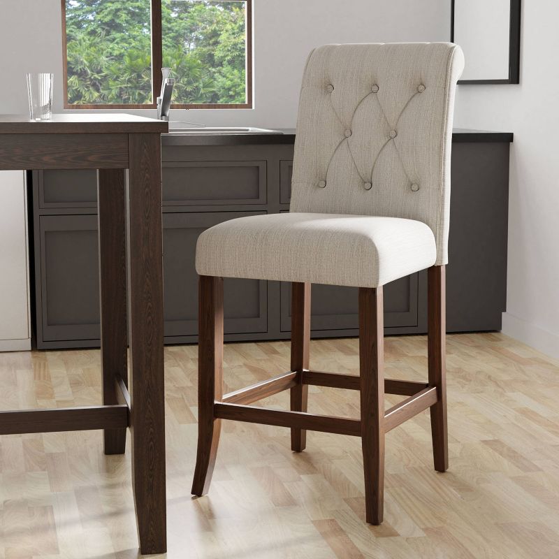 2pk Brandta Button Tufted Counter Height Barstool Beige/Rustic Oak - HOMES: Inside + Out, 4 of 5