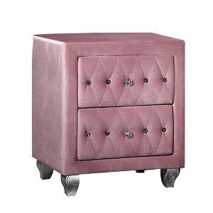 Royal Hampton 26 Inch Nightstand, 2 Drawer, Cabriole Legs, Wood, Pink Upholstery - 1 of 4