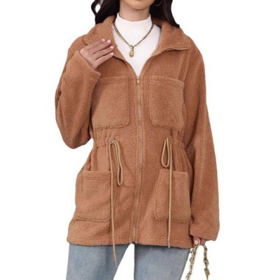 Coolmee Women's Fleece Jacket Long Sleeve Zip Up Coats Fall Winter Trendy Fuzzy Hooded Jackets with Pockets