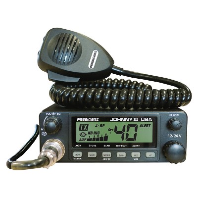 PRESIDENT ELECTRONICS JOHNNY III USA 40-Channel 12-Volt/24-Volt AM Weatherband CB Radio, MU653 in Black