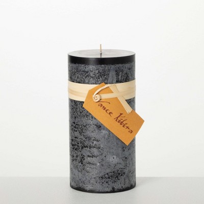 8" Vance Kitira Distressed Black Pillar Candle