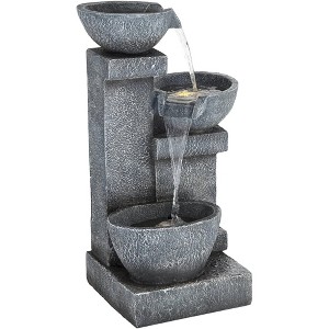 John Timberland Three Bowls 32 1/4" High Gray Faux Stone Cascading LED Floor Fountain - 1 of 4
