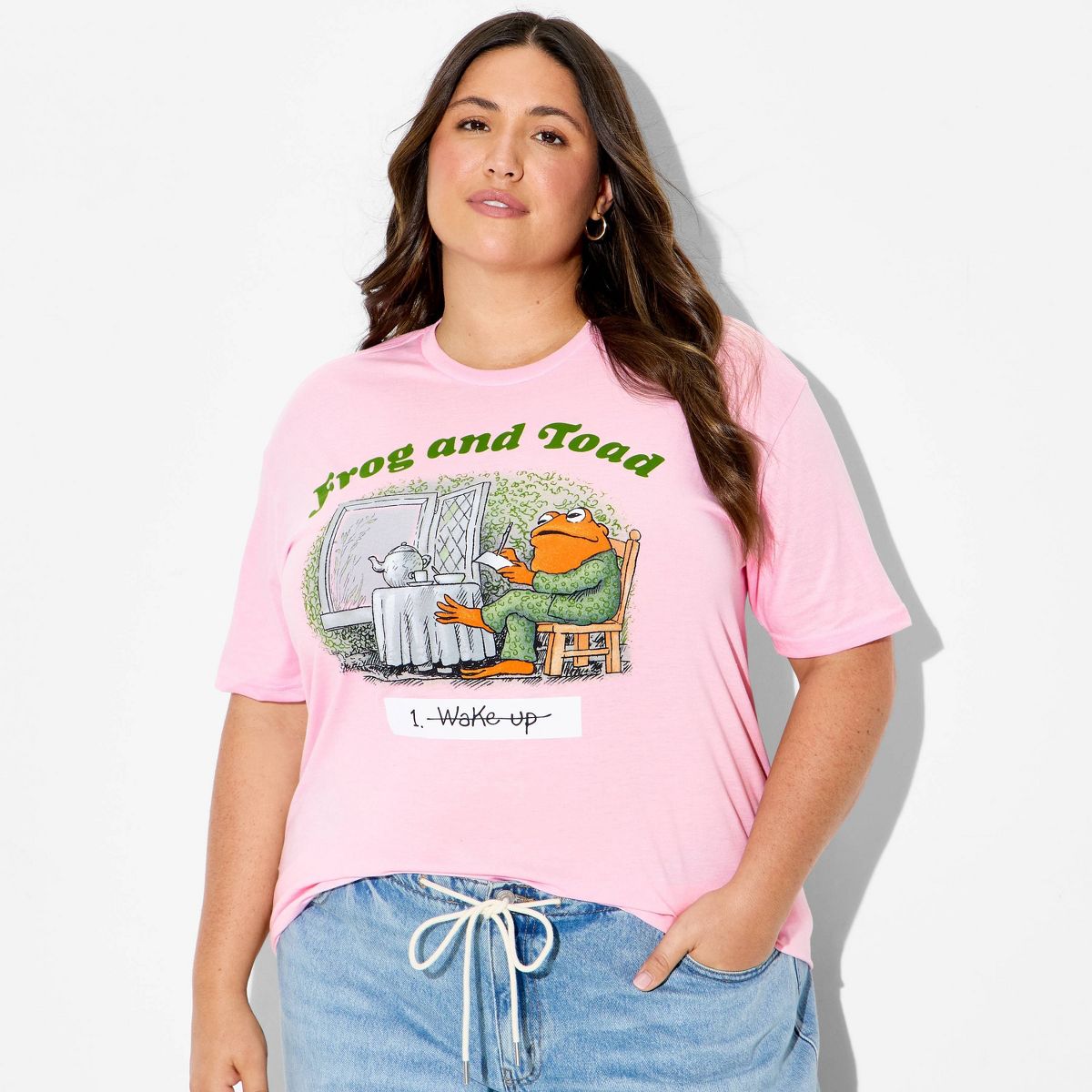 Women's Wake Up Frog & Toad Short Sleeve Graphic T-Shirt - Pink