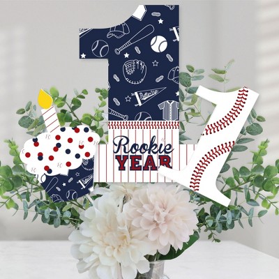 Big Dot of Happiness 1st Birthday Batter Up - Baseball - First Birthday Party Centerpiece Sticks - Table Toppers - Set of 15